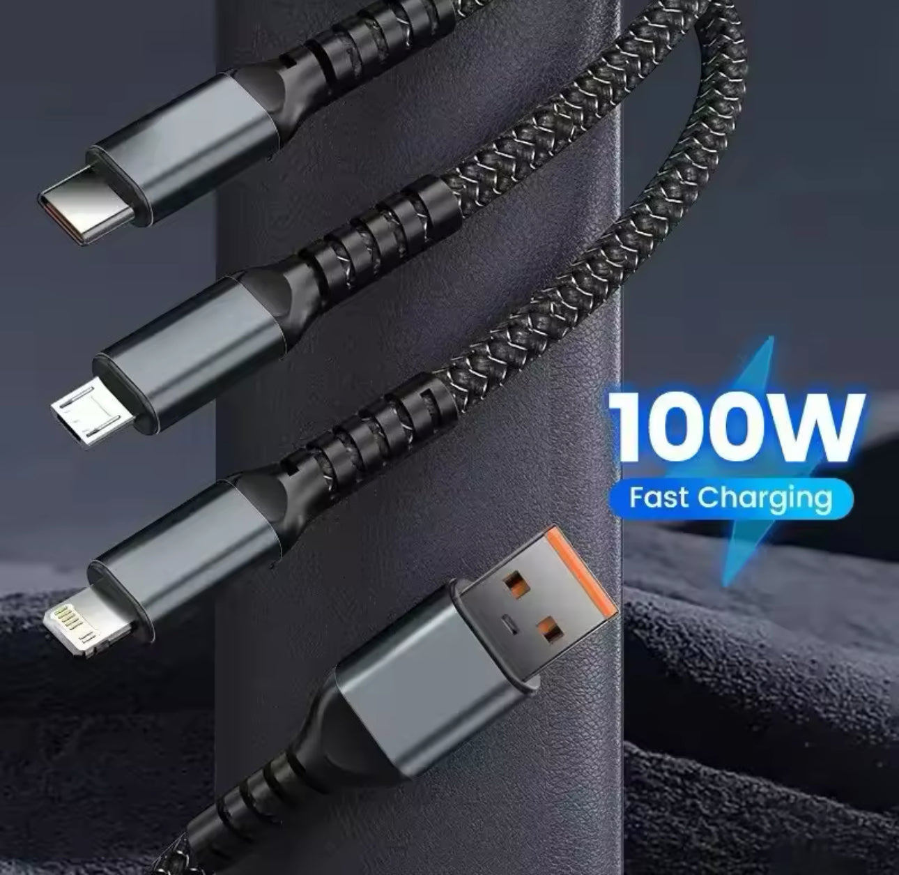 Luminous Data Cable 3 In1 Mobile Phone Charging Cable 100W