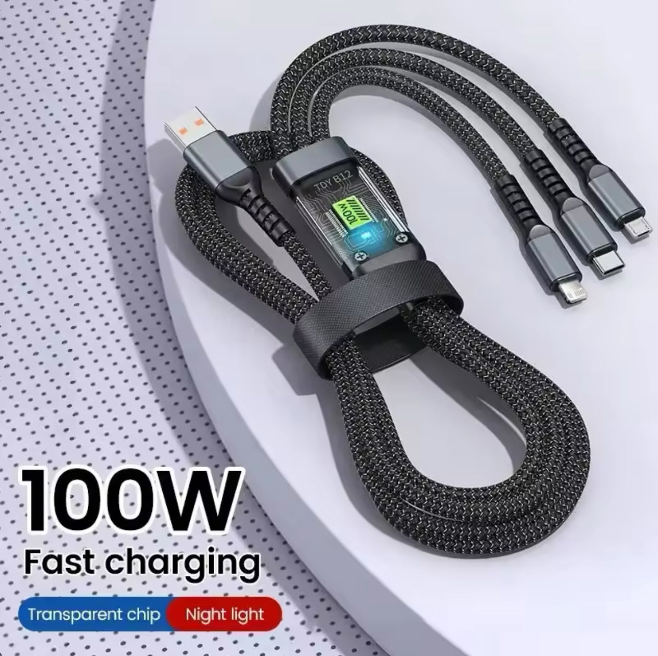 Luminous Data Cable 3 In1 Mobile Phone Charging Cable 100W